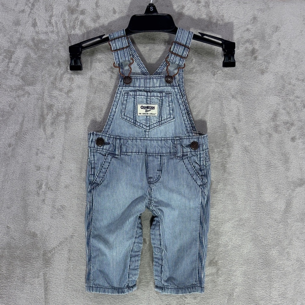 Oshkosh B'Gosh ‎Stripe Denim Bib Overalls 3 Months Train Conductor Engineer